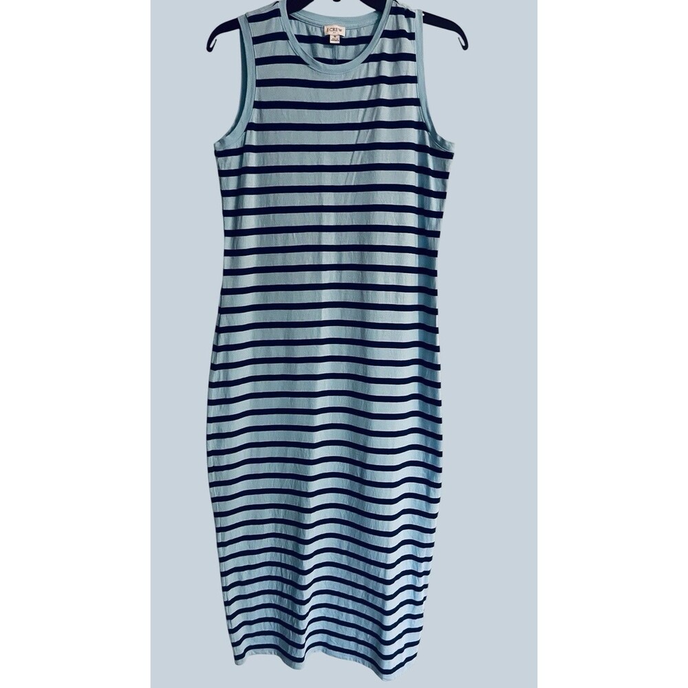 J.Crew Factory Striped Midi Dress Cotton Sleeveless Blue Size Small Lightweight